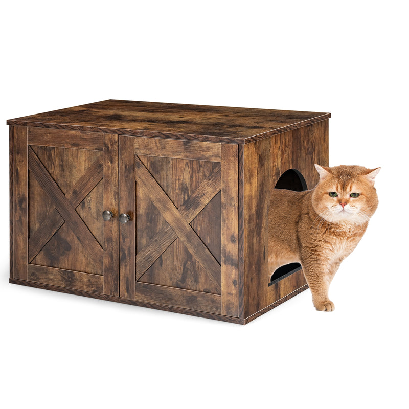 Wooden Hidden Cabinet Cat Furniture with Divider-Coffee