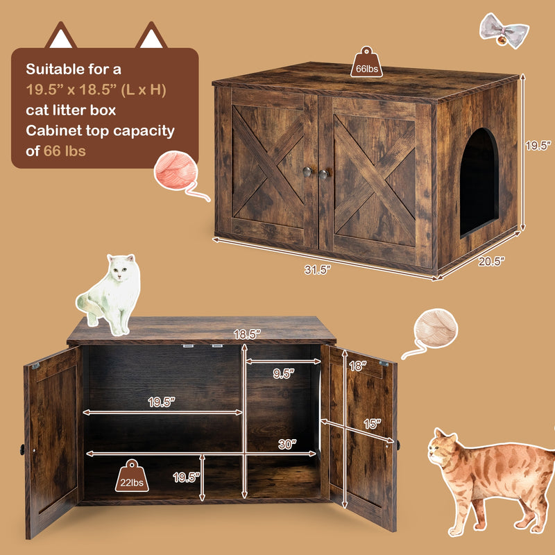 Wooden Hidden Cabinet Cat Furniture with Divider-Coffee