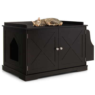 Large Wooden Cat Litter Box Enclosure with the Storage Rack-Brown