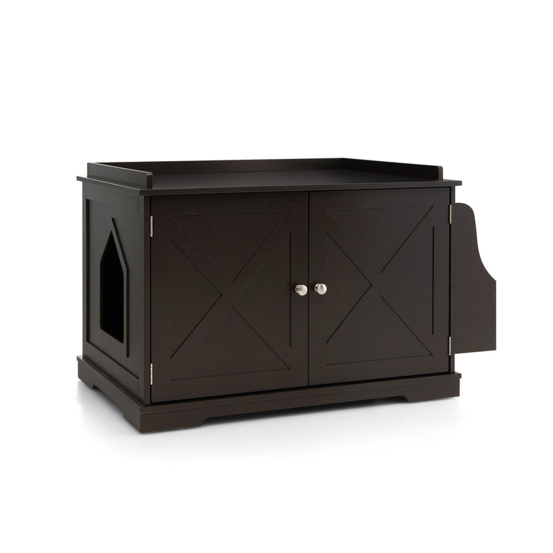 Large Wooden Cat Litter Box Enclosure with the Storage Rack-Brown