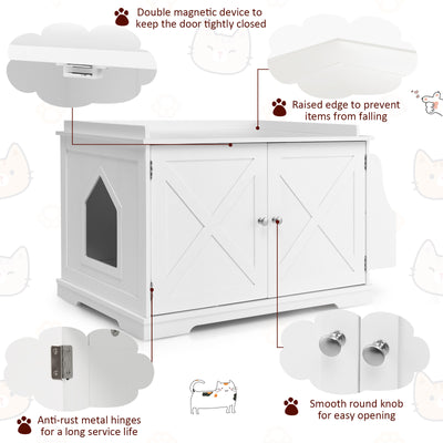 Large Wooden Cat Litter Box Enclosure with the Storage Rack-White