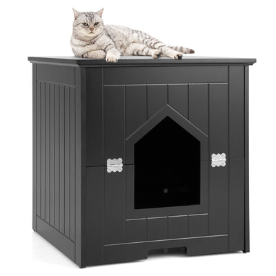 Cat Litter Box Enclosure with Flip Magnetic Half Door-Black