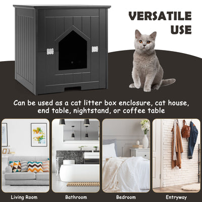 Cat Litter Box Enclosure with Flip Magnetic Half Door-Black