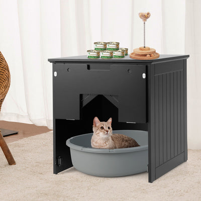 Cat Litter Box Enclosure with Flip Magnetic Half Door-Black