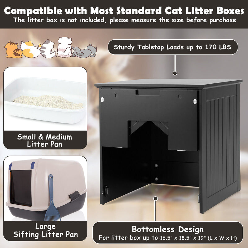 Cat Litter Box Enclosure with Flip Magnetic Half Door-Black