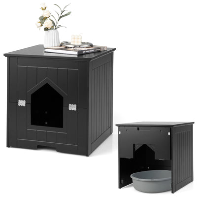 Cat Litter Box Enclosure with Flip Magnetic Half Door-Black