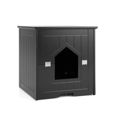 Cat Litter Box Enclosure with Flip Magnetic Half Door-Black