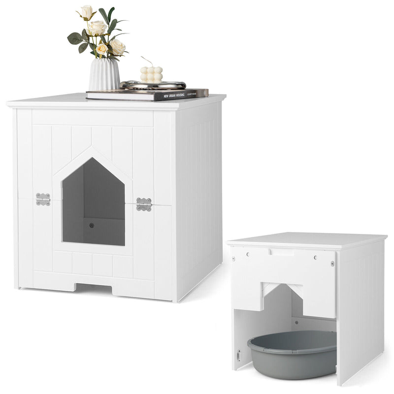 Cat Litter Box Enclosure with Flip Magnetic Half Door-White