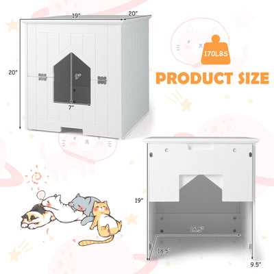 Cat Litter Box Enclosure with Flip Magnetic Half Door-White