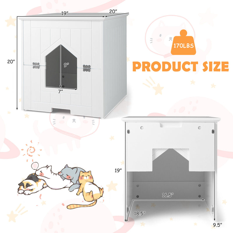 Cat Litter Box Enclosure with Flip Magnetic Half Door-White