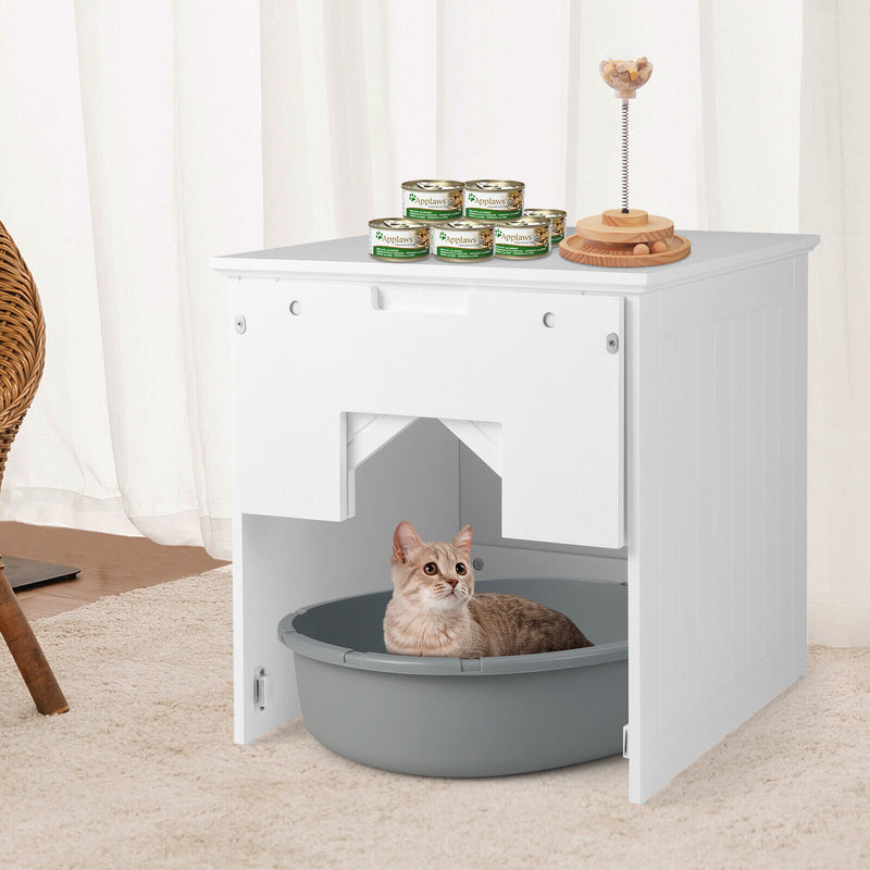 Cat Litter Box Enclosure with Flip Magnetic Half Door-White