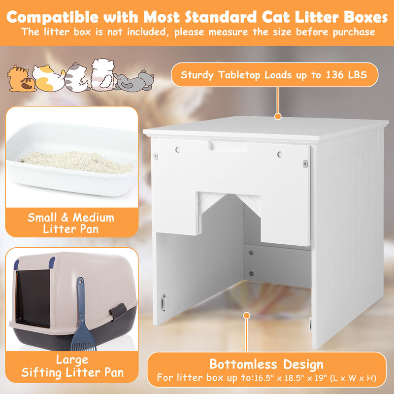 Cat Litter Box Enclosure with Flip Magnetic Half Door-White