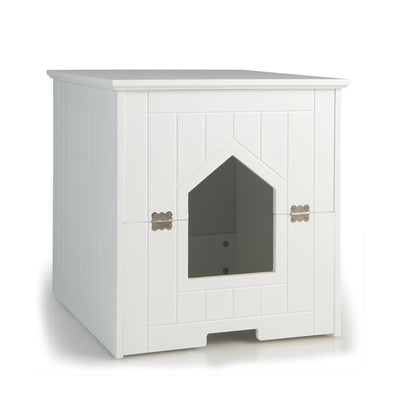 Cat Litter Box Enclosure with Flip Magnetic Half Door-White