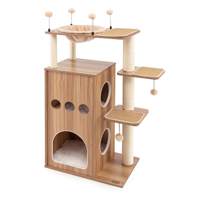 52 Inch Modern Multi-level Cat Play Center with Deluxe Hammock-Natural