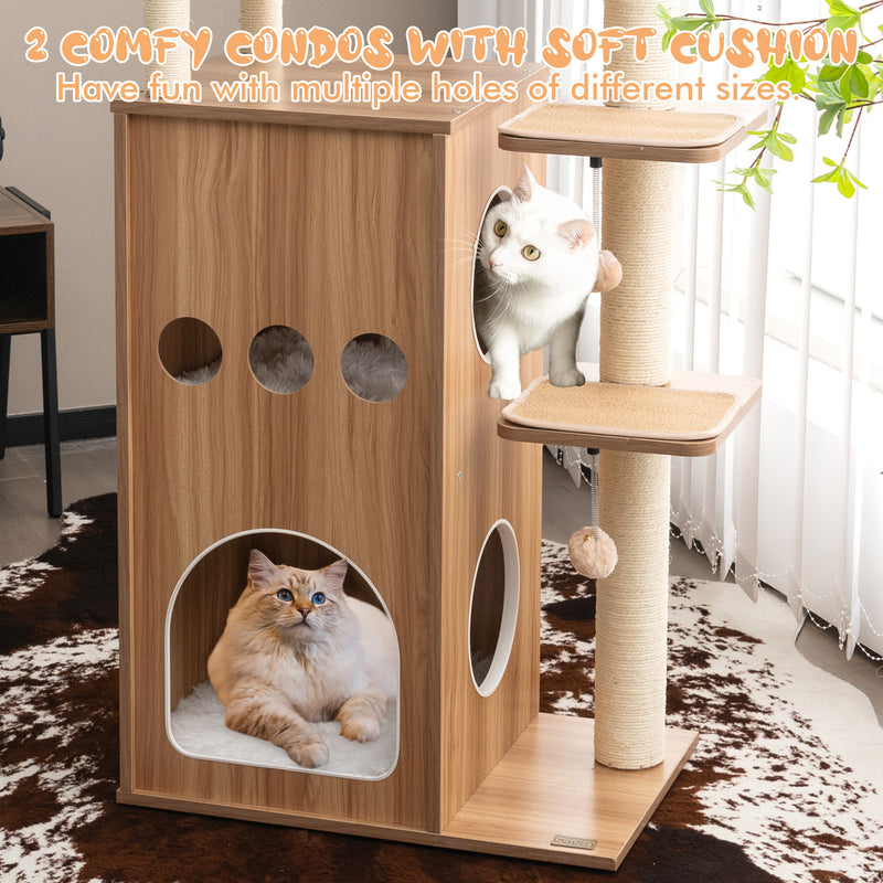 52 Inch Modern Multi-level Cat Play Center with Deluxe Hammock-Natural