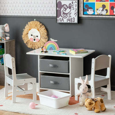 Wooden Kids Table and Chairs with Storage Baskets Puzzle