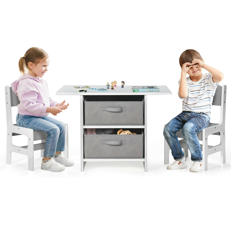 Wooden Kids Table and Chairs with Storage Baskets Puzzle