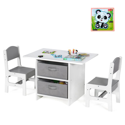 Wooden Kids Table and Chairs with Storage Baskets Puzzle