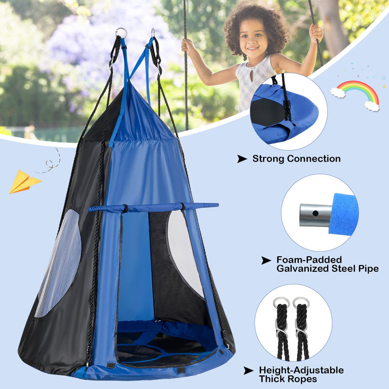 2-in-1 40 Inch Kids Hanging Chair Detachable Swing Tent Set-Blue