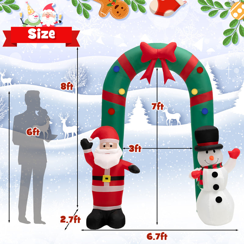 8 Feet Christmas Inflatable Archway with Santa Claus and Snowman