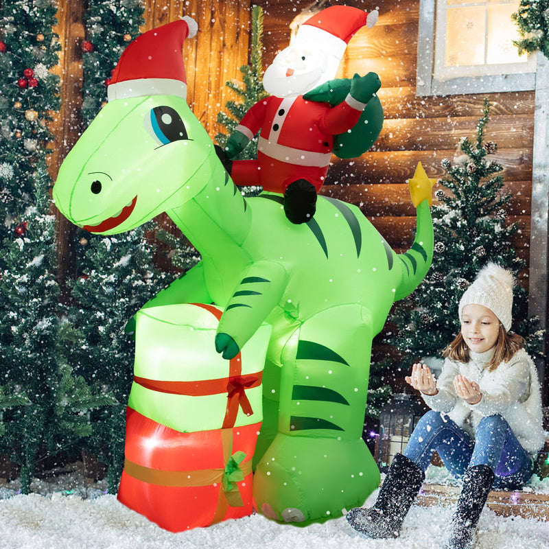 8 Feet Lighted Christmas Inflatable Santa Claus Dinosaur Decoration with Gift Boxes