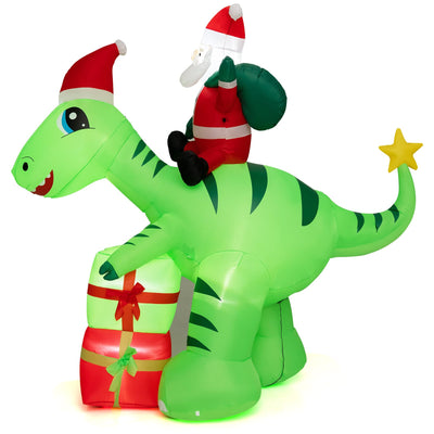 8 Feet Lighted Christmas Inflatable Santa Claus Dinosaur Decoration with Gift Boxes