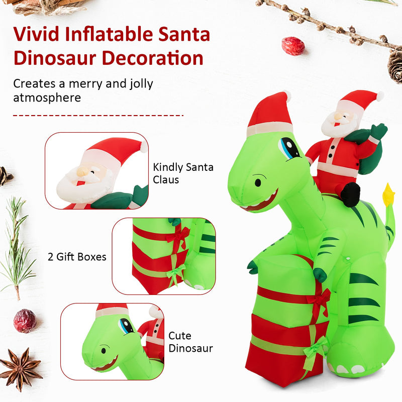 8 Feet Lighted Christmas Inflatable Santa Claus Dinosaur Decoration with Gift Boxes