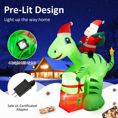 8 Feet Lighted Christmas Inflatable Santa Claus Dinosaur Decoration with Gift Boxes