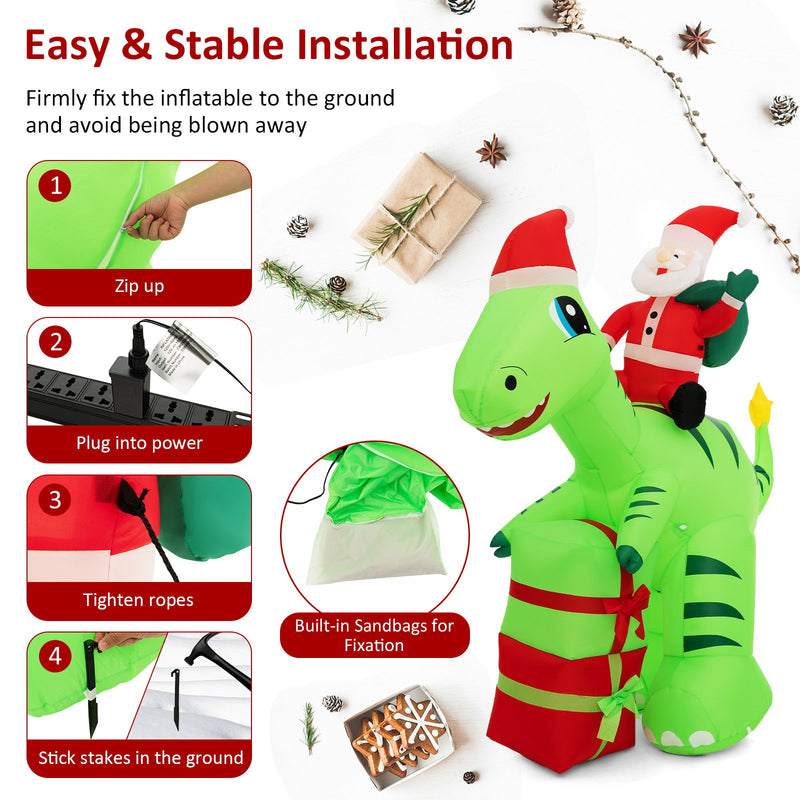 8 Feet Lighted Christmas Inflatable Santa Claus Dinosaur Decoration with Gift Boxes