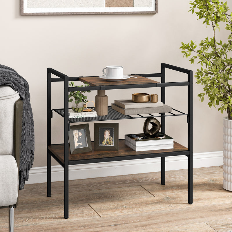 Industrial Entryway Table with Removable Panel and Mesh Shelf-Rustic Brown