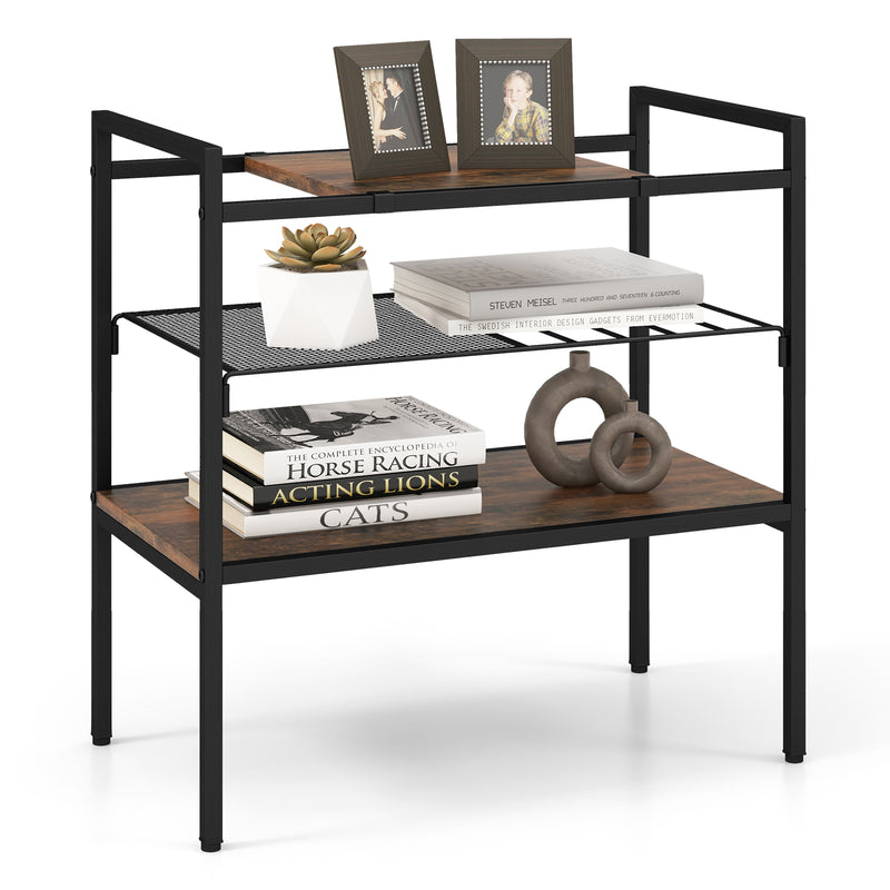 Industrial Entryway Table with Removable Panel and Mesh Shelf-Rustic Brown