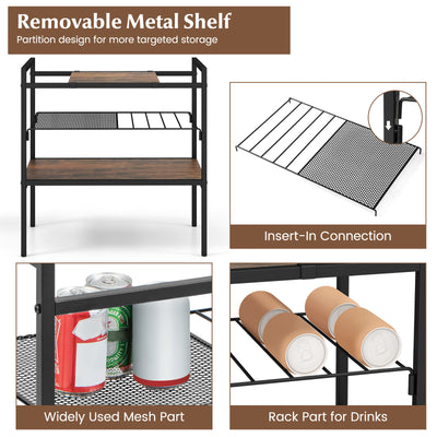 Industrial Entryway Table with Removable Panel and Mesh Shelf-Rustic Brown