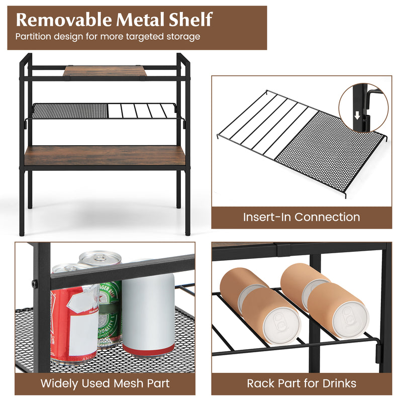 Industrial Entryway Table with Removable Panel and Mesh Shelf-Rustic Brown