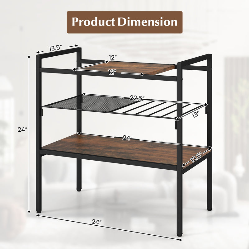 Industrial Entryway Table with Removable Panel and Mesh Shelf-Rustic Brown