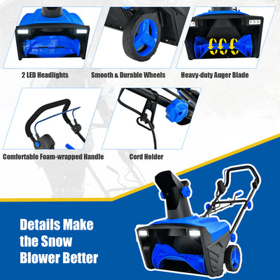 20 Inch 120V 15Amp Electric Snow Thrower  with 180° Rotatable Chute-Blue