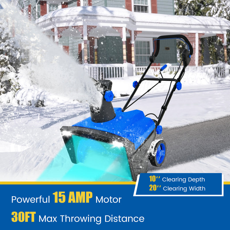 20 Inch 120V 15Amp Electric Snow Thrower  with 180° Rotatable Chute-Blue