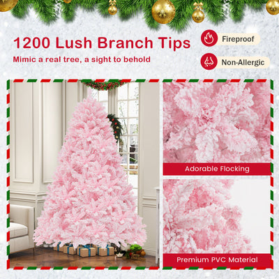 7 Feet Flocked Artificial Christmas Tree with 500 LED Lights and 1200 Branches