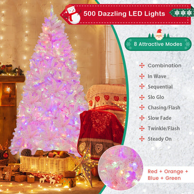 7 Feet Flocked Artificial Christmas Tree with 500 LED Lights and 1200 Branches