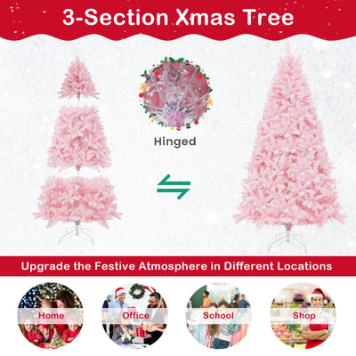 7 Feet Flocked Artificial Christmas Tree with 500 LED Lights and 1200 Branches