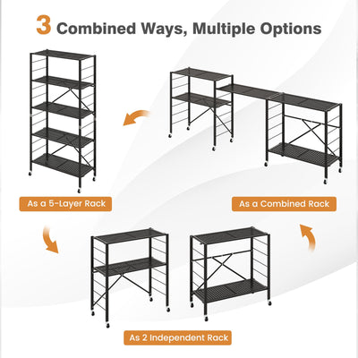 5-Tier Adjustable Shelves with Wheels for Garage Kitchen Balcony-Black