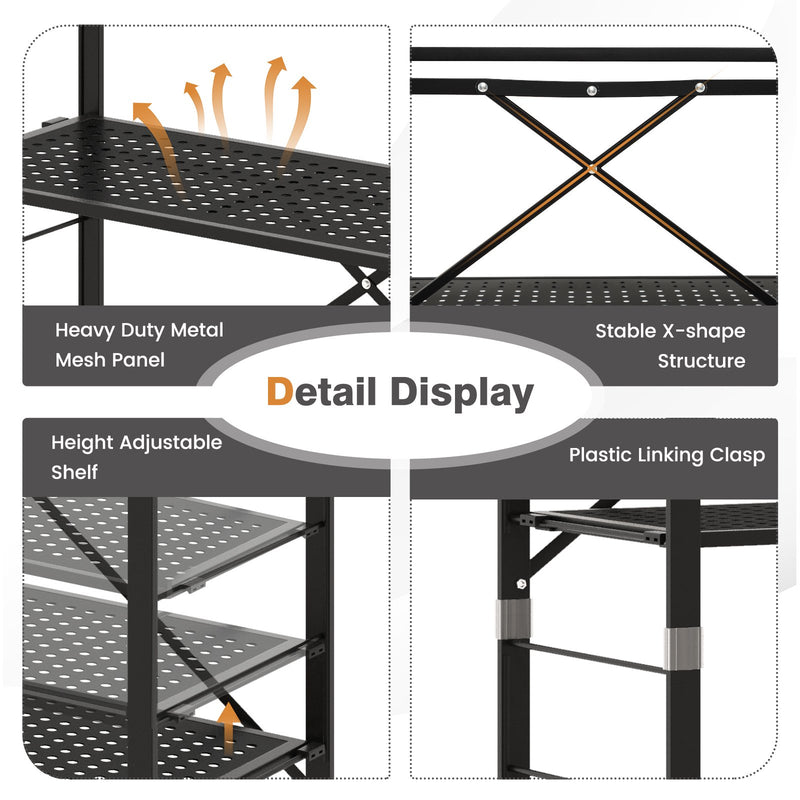 5-Tier Adjustable Shelves with Wheels for Garage Kitchen Balcony-Black