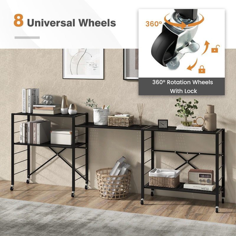 5-Tier Adjustable Shelves with Wheels for Garage Kitchen Balcony-Black