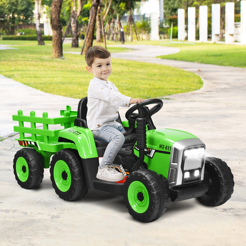 12V Ride on Tractor with 3-Gear-Shift Ground Loader for Kids 3+ Years Old-Green