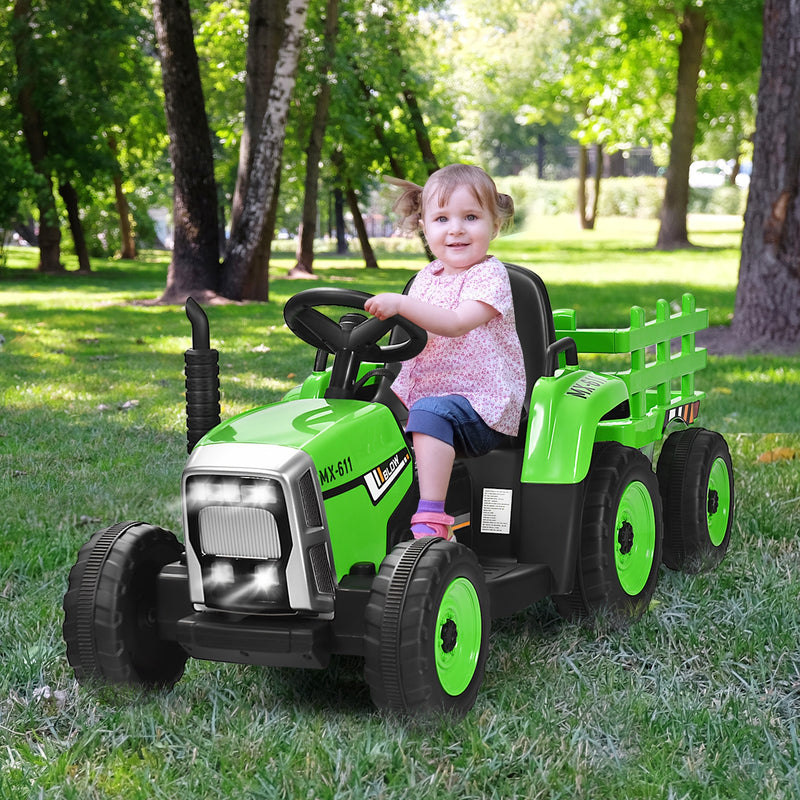 12V Ride on Tractor with 3-Gear-Shift Ground Loader for Kids 3+ Years Old-Green