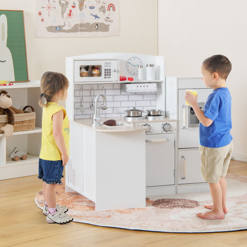 Kids Kitchen Playset Conor Kitchen Toy with Realistic Microwave and Oven Stove-White