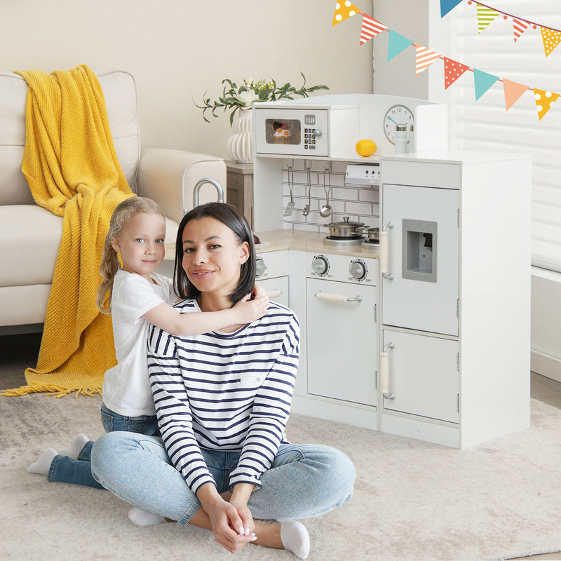 Kids Kitchen Playset Conor Kitchen Toy with Realistic Microwave and Oven Stove-White