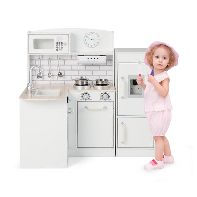 Kids Kitchen Playset Conor Kitchen Toy with Realistic Microwave and Oven Stove-White