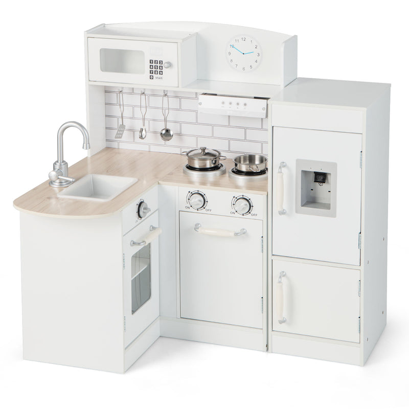 Kids Kitchen Playset Conor Kitchen Toy with Realistic Microwave and Oven Stove-White