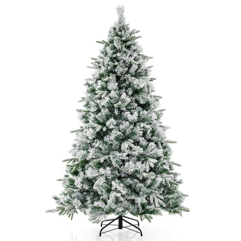 Flocked Christmas Tree with 250 Warm White LED Lights and 752 Mixed Branch Tips-6ft