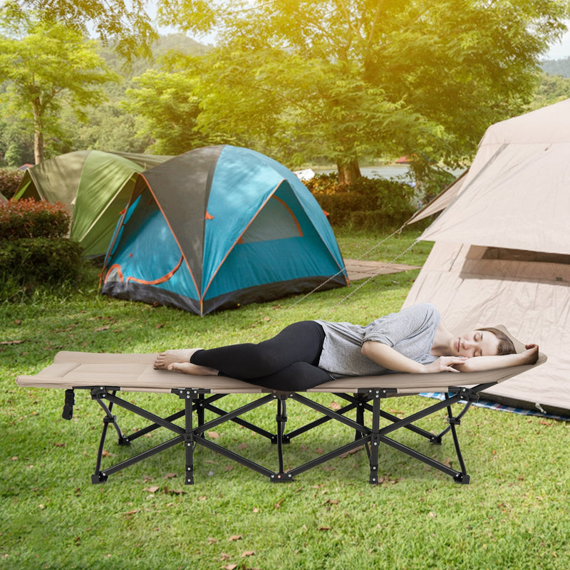 Folding Camping Cot with Carry Bag Cushion and Headrest-khaki